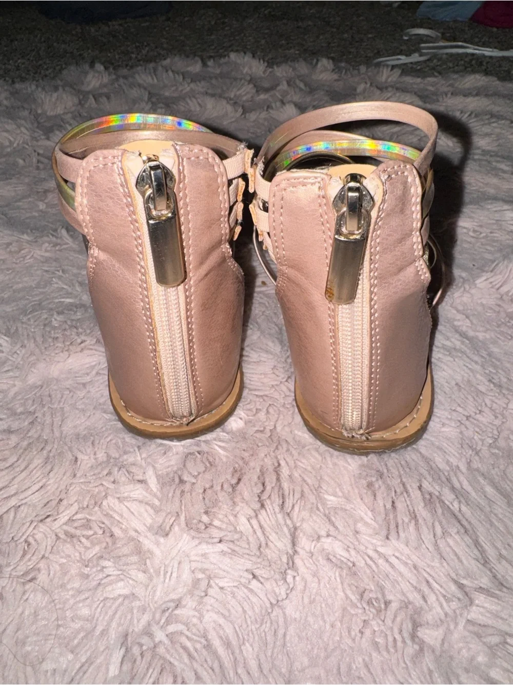 Cat & Jack Rose Gold Holographic Strappy Gladiator Sandals